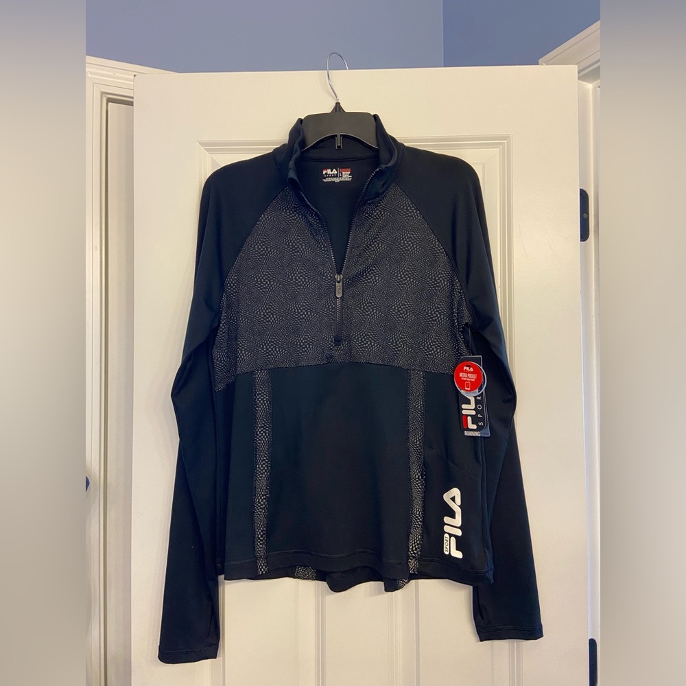 Women’s Fila running 1/4 zip. Dri-fit like material. Size large. Black. NWT.